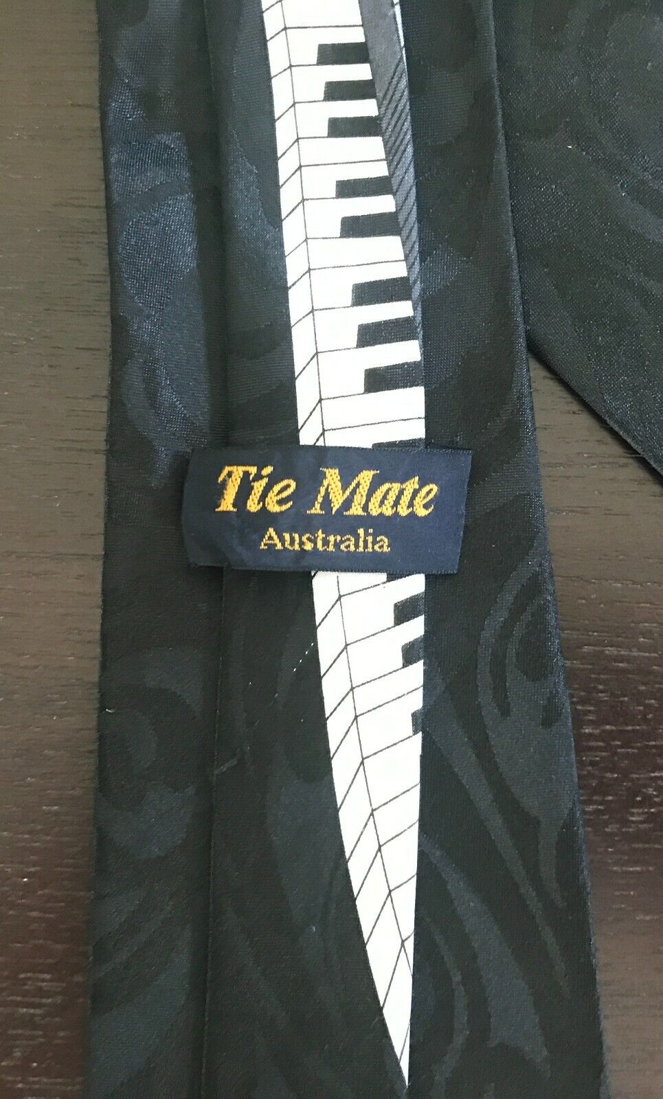 TIE MATE Australia Piano Keys NeckTie Jacquard Black Grey & White Satin Musical