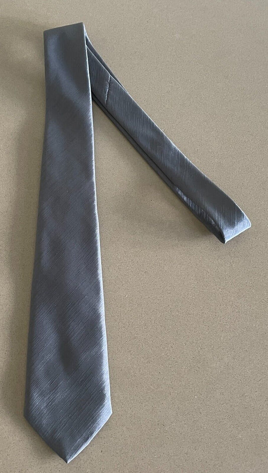 Mens Vintage Necktie DOM CARIOLLE Thin Tie Grey Polyester Australian Made