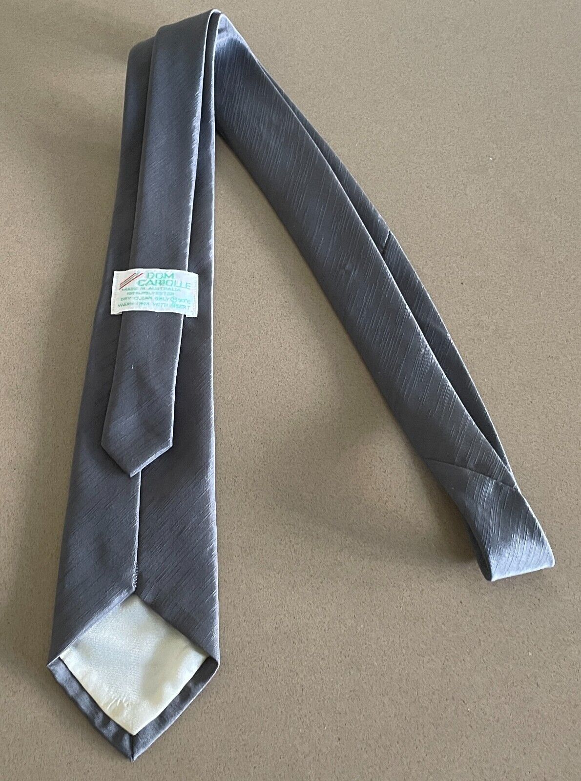 Mens Vintage Necktie DOM CARIOLLE Thin Tie Grey Polyester Australian Made