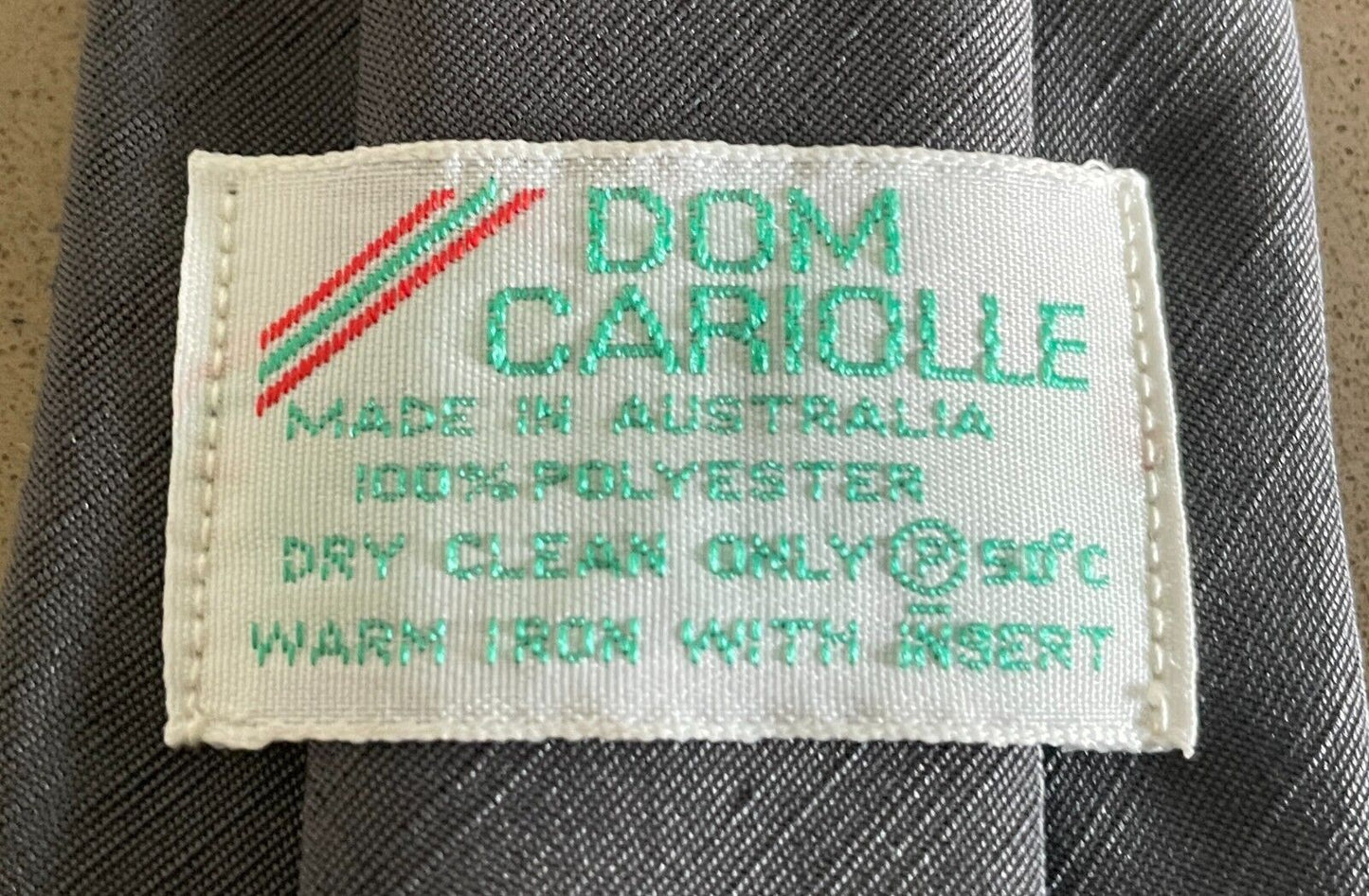 Mens Vintage Necktie DOM CARIOLLE Thin Tie Grey Polyester Australian Made