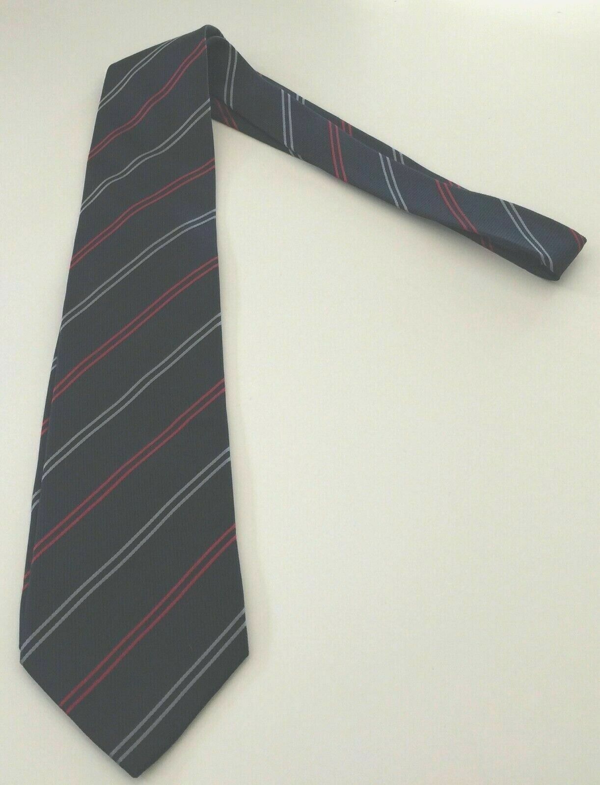 Mens Silk Tie ST JAMES Navy Red & Silver Stripe Classic NEW Vintage NeckTie