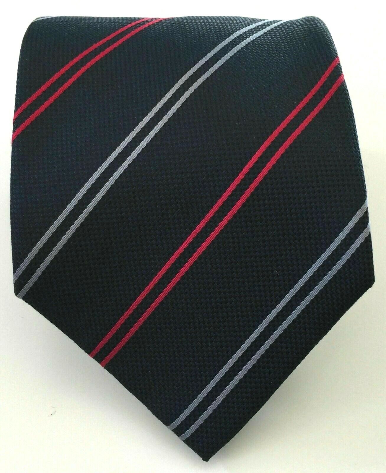 Mens Silk Tie ST JAMES Navy Red & Silver Stripe Classic NEW Vintage NeckTie