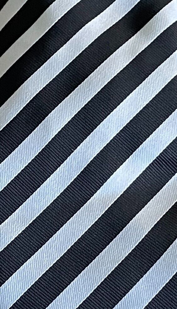 Mens Neck Tie Black & White Stripe Teflon Treated Polyester NEW NeckTie w Tags
