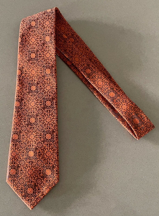 Vintage Mens Tie DURALON 1960's 1970's Orange Jacquard Print Necktie