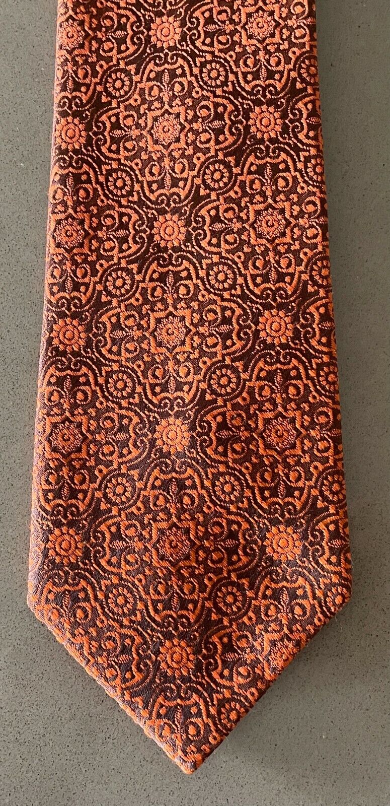Vintage Mens Tie DURALON 1960's 1970's Orange Jacquard Print Necktie