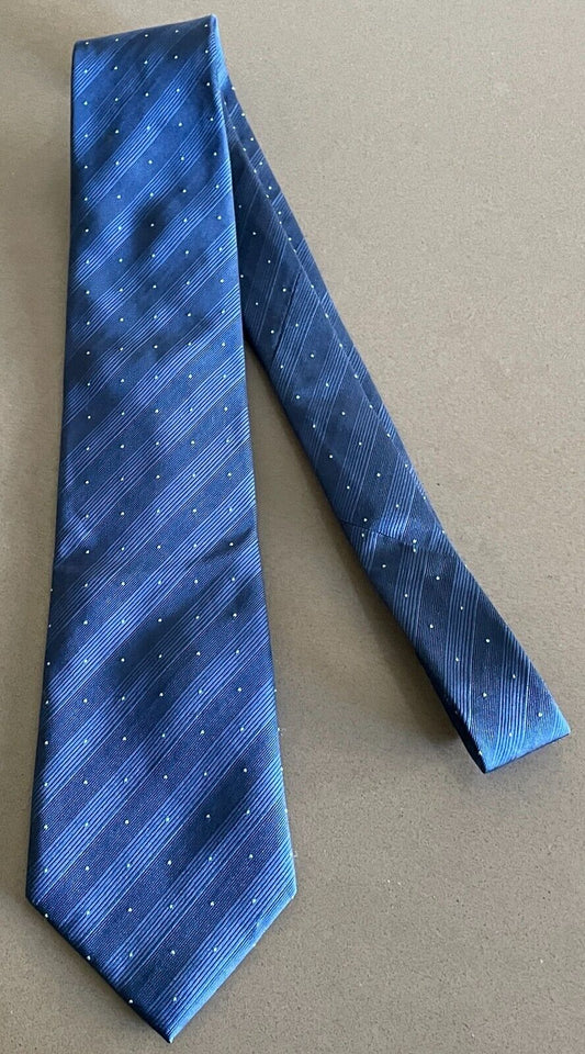 Mens Silk NeckTie Navy and Light Blue Blue Stripe and Polka Dot Neck Tie