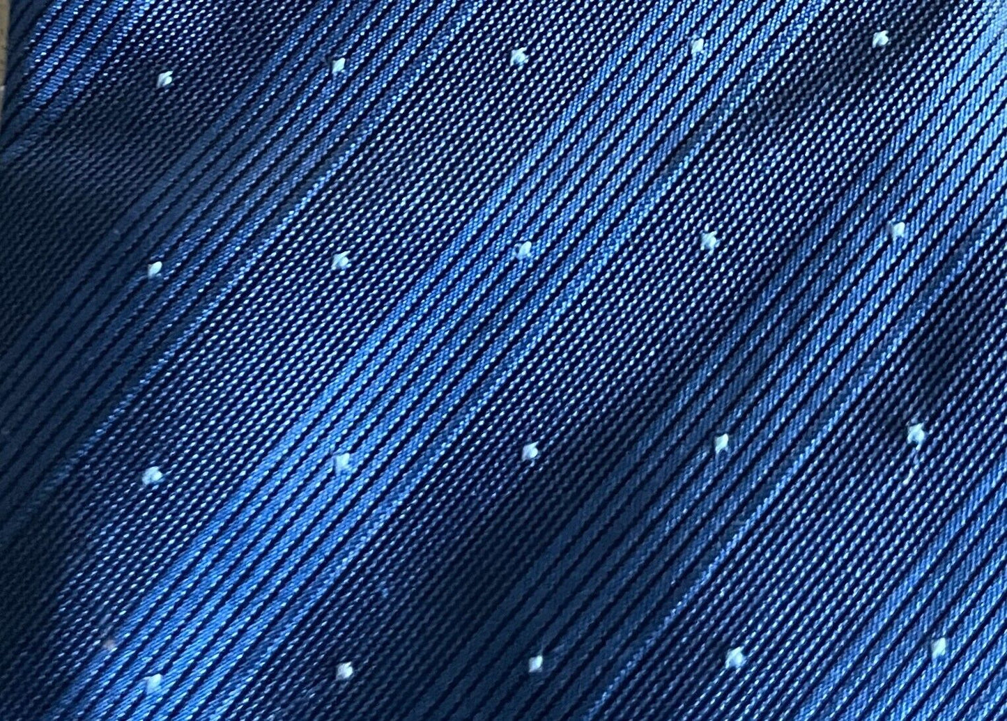Mens Silk NeckTie Navy and Light Blue Blue Stripe and Polka Dot Neck Tie