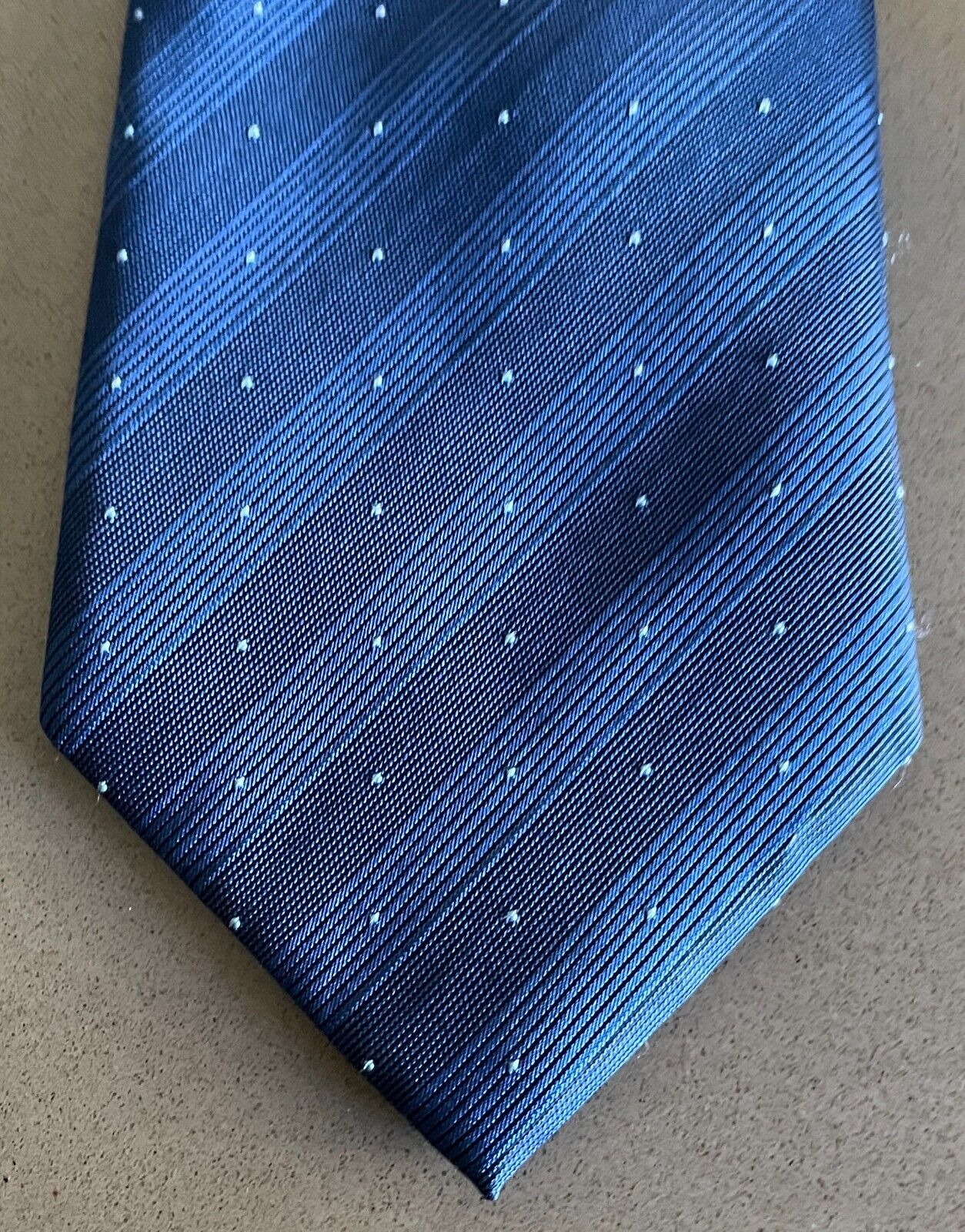 Mens Silk NeckTie Navy and Light Blue Blue Stripe and Polka Dot Neck Tie