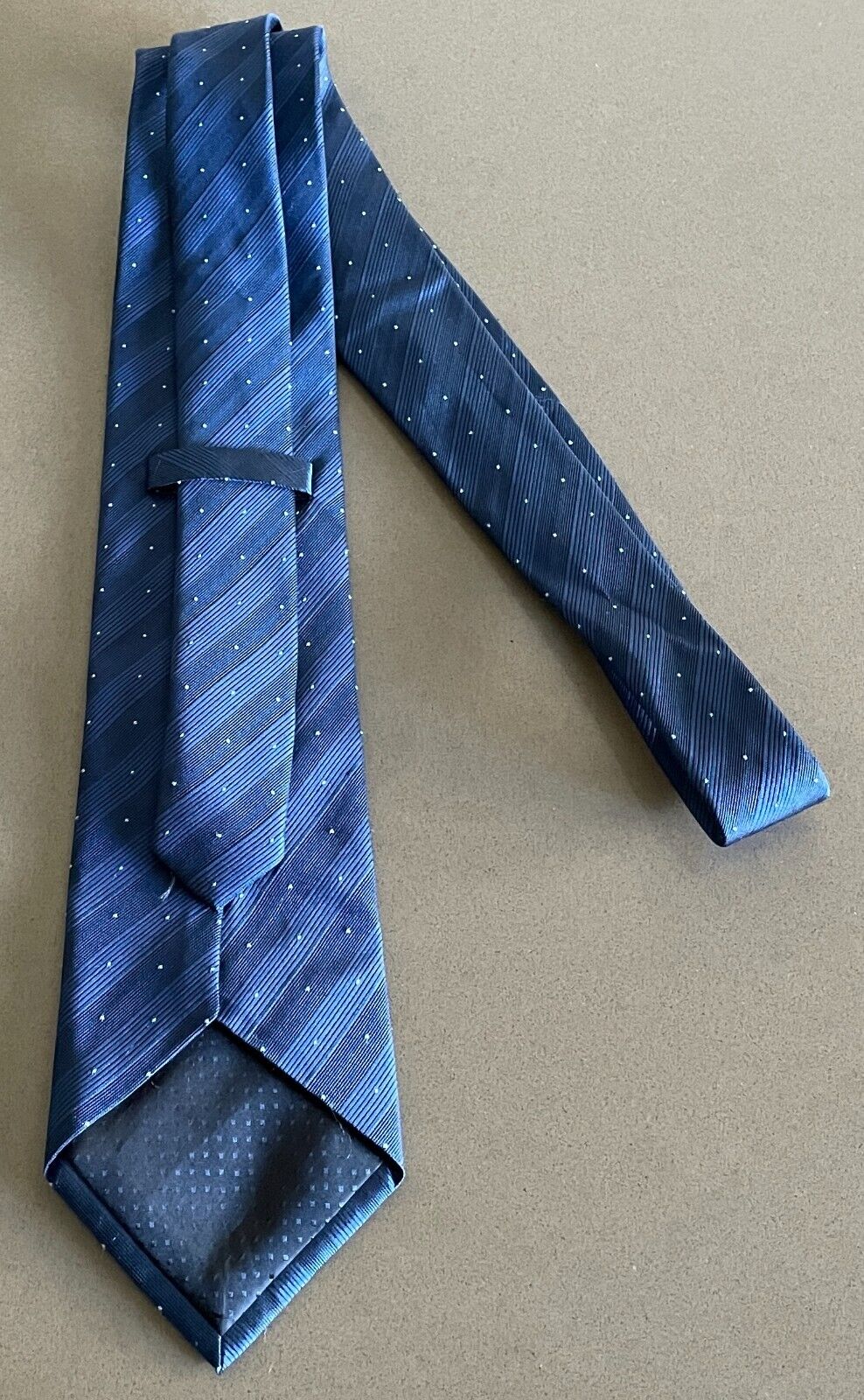 Mens Silk NeckTie Navy and Light Blue Blue Stripe and Polka Dot Neck Tie
