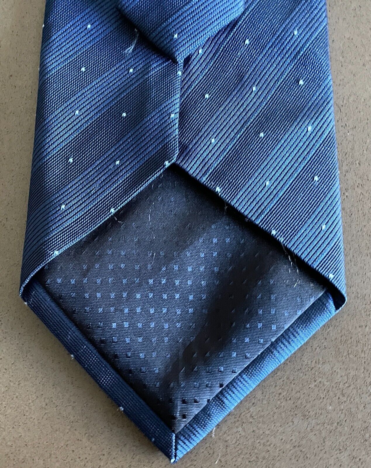 Mens Silk NeckTie Navy and Light Blue Blue Stripe and Polka Dot Neck Tie