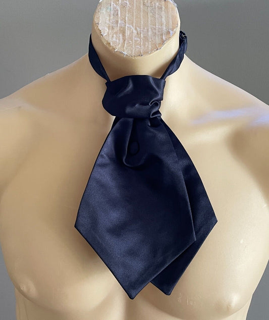 LIDO Pre-Tied NeckTie Cravat Satin Navy Blue Puff Adjustable Clasp NEW Vintage