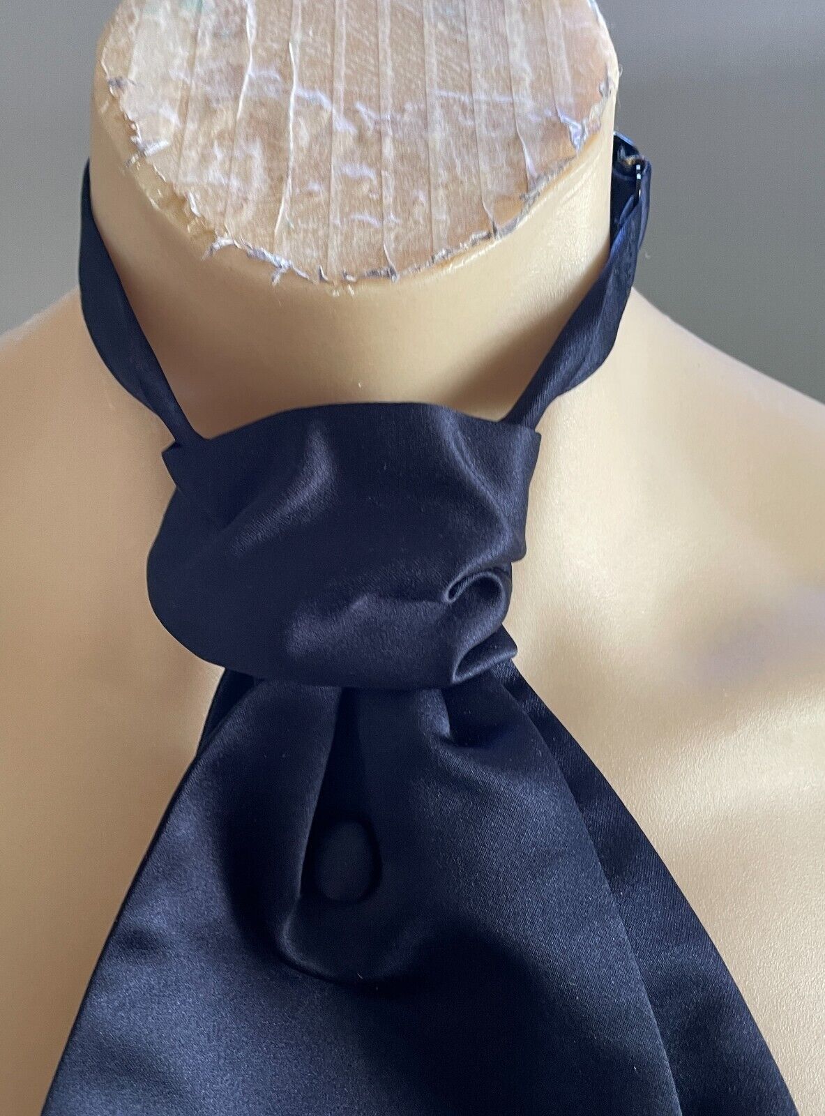 LIDO Pre-Tied NeckTie Cravat Satin Navy Blue Puff Adjustable Clasp NEW Vintage