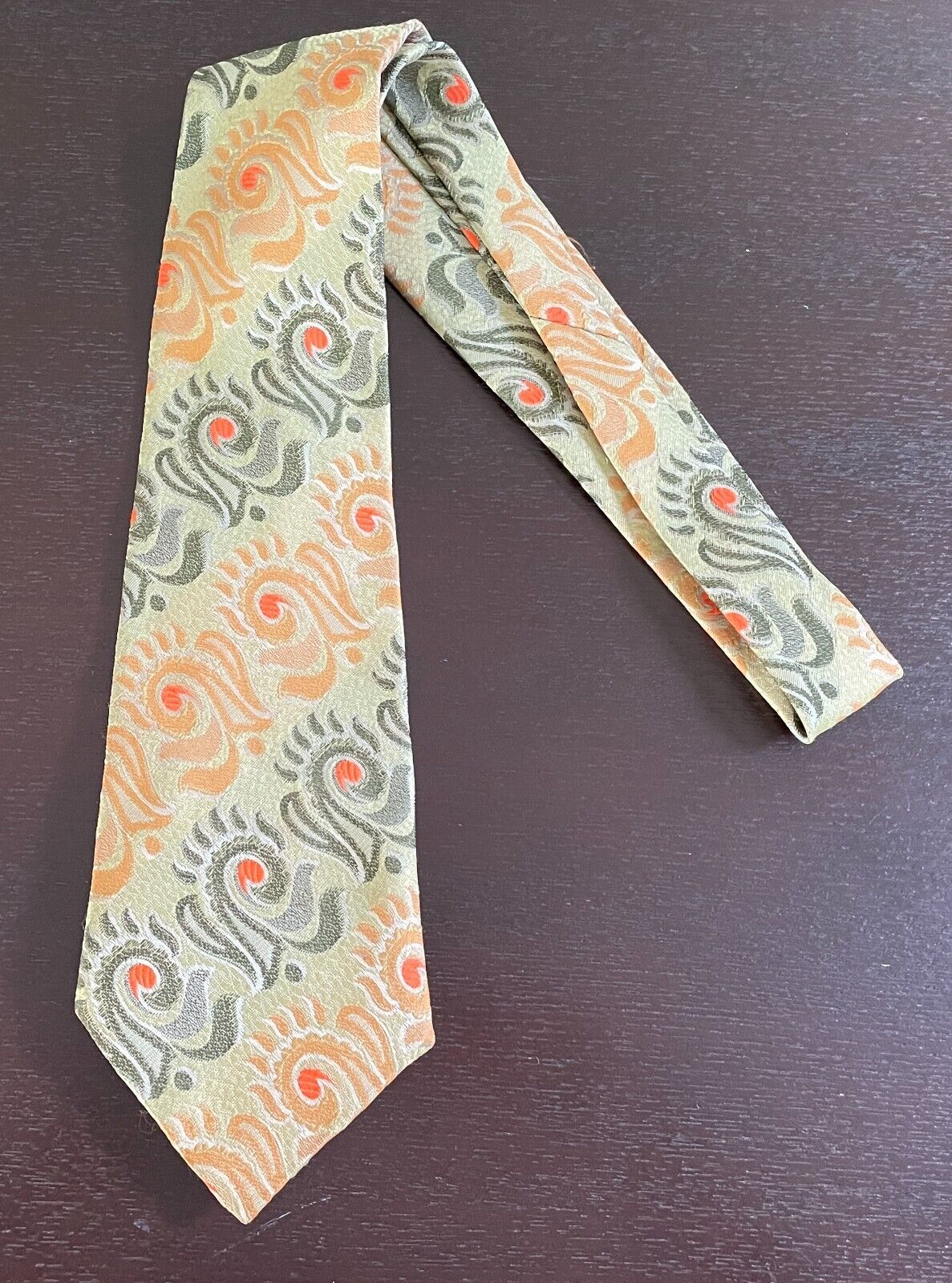 Retro NeckTie Mens Green Shades Gold Neon Print  1960's 70's Neck Tie