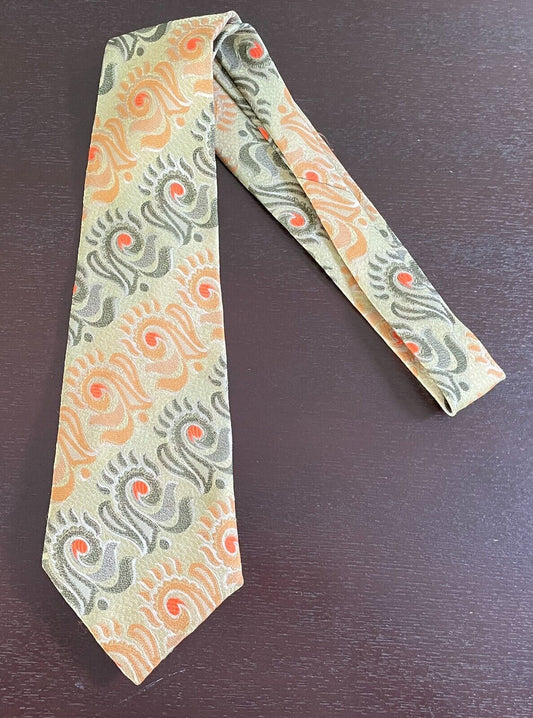 Retro NeckTie Mens Green Shades Gold Neon Print  1960's 70's Neck Tie