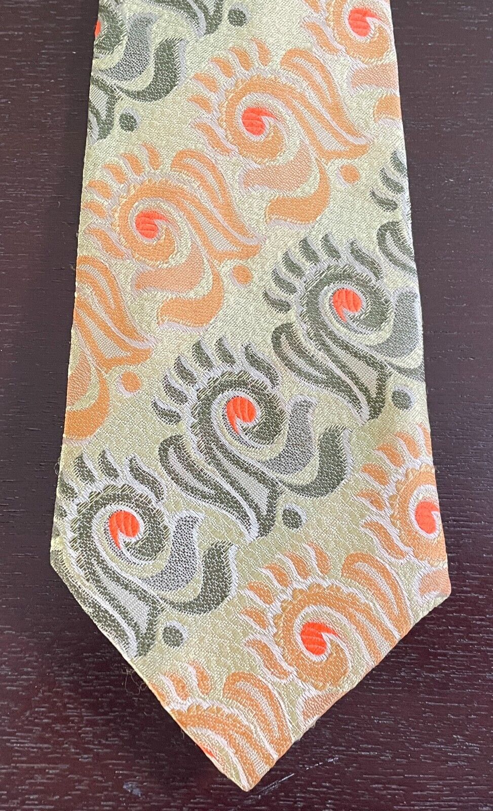 Retro NeckTie Mens Green Shades Gold Neon Print  1960's 70's Neck Tie