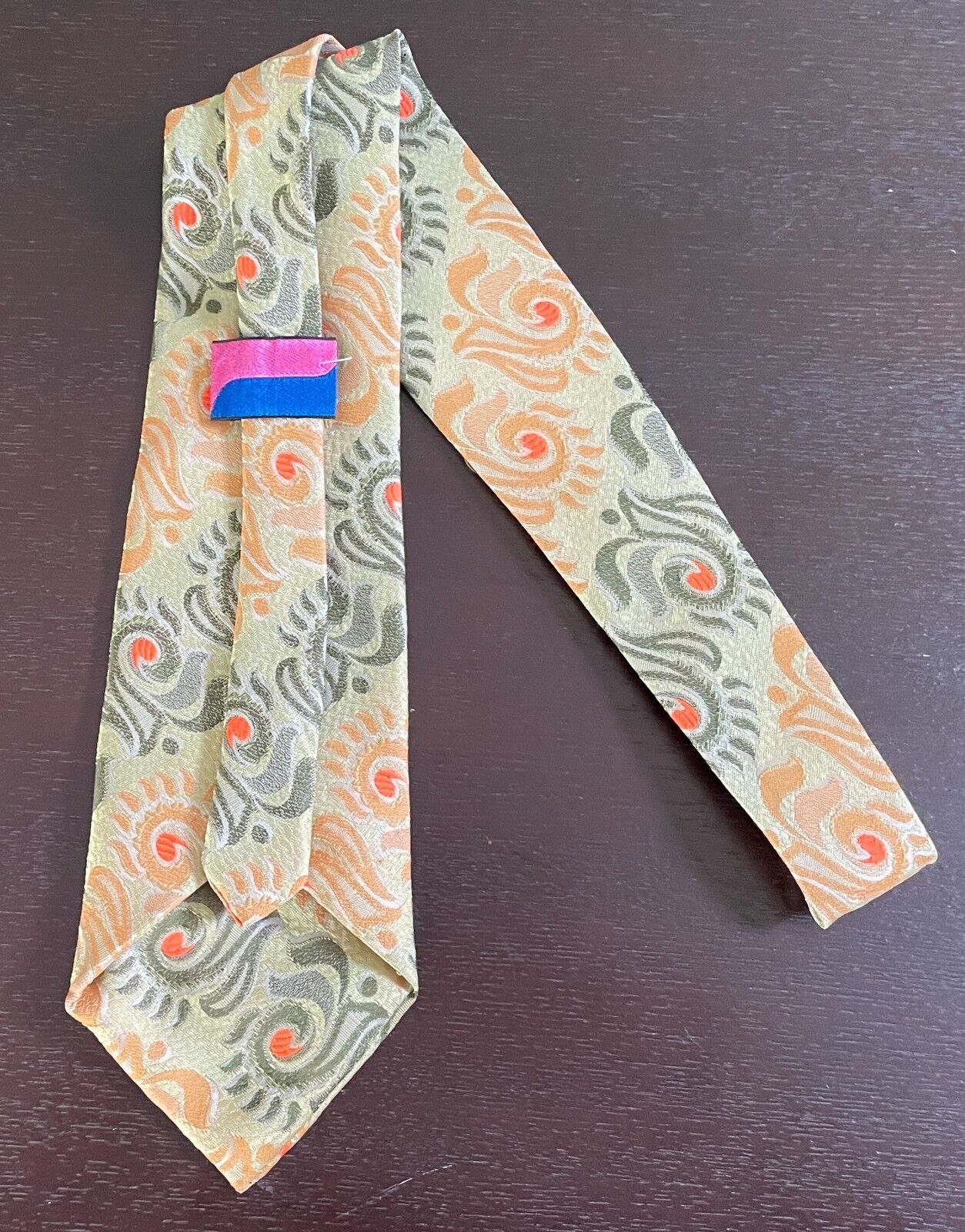 Retro NeckTie Mens Green Shades Gold Neon Print  1960's 70's Neck Tie