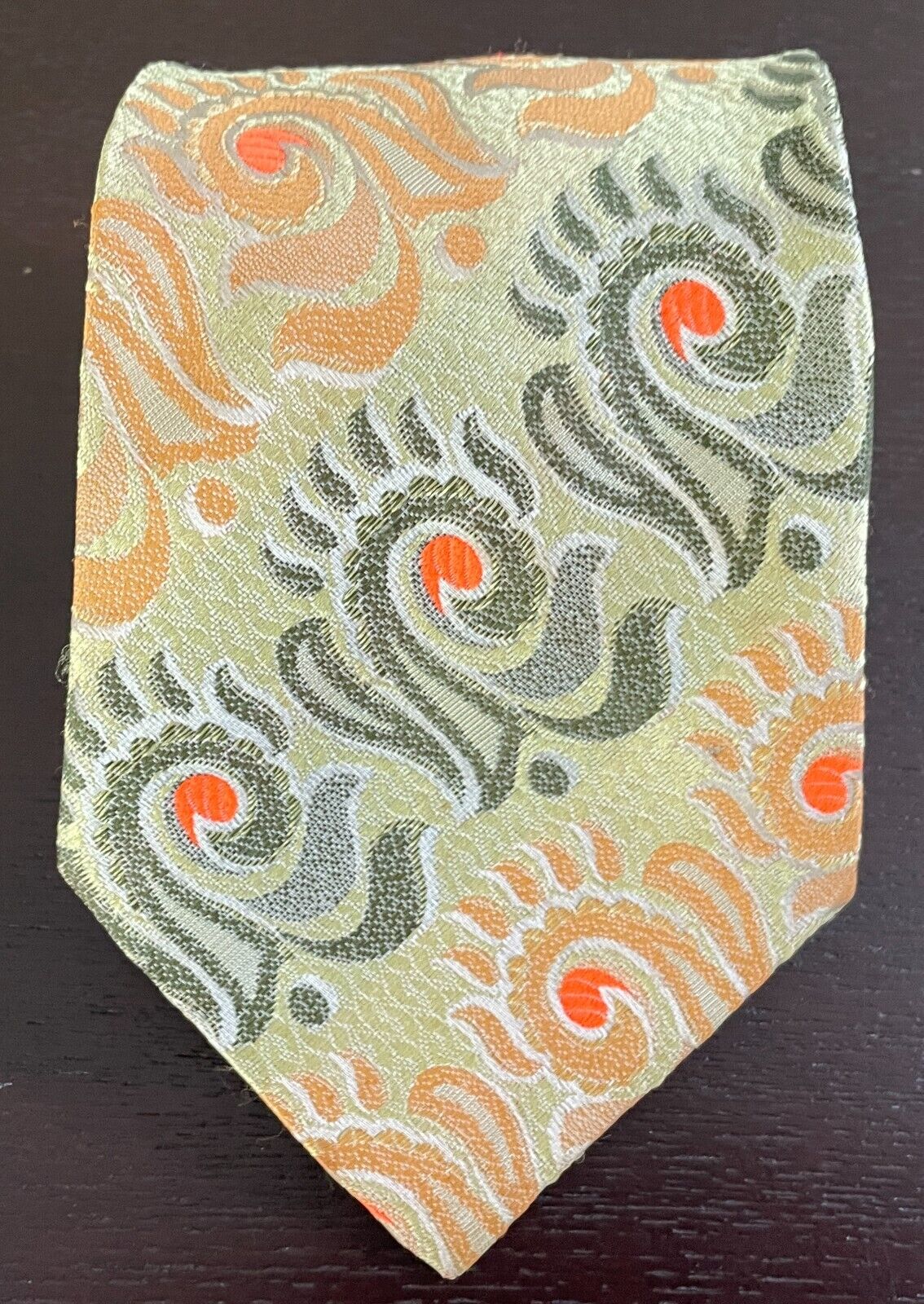 Retro NeckTie Mens Green Shades Gold Neon Print  1960's 70's Neck Tie