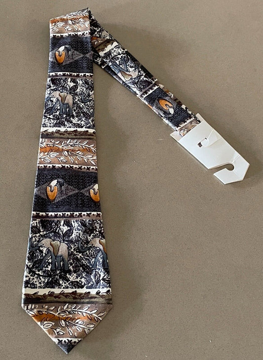 MARIO ARMANI Italy Silk Tie NeckTie Elephants Ducks Pattern Wide Mens Necktie