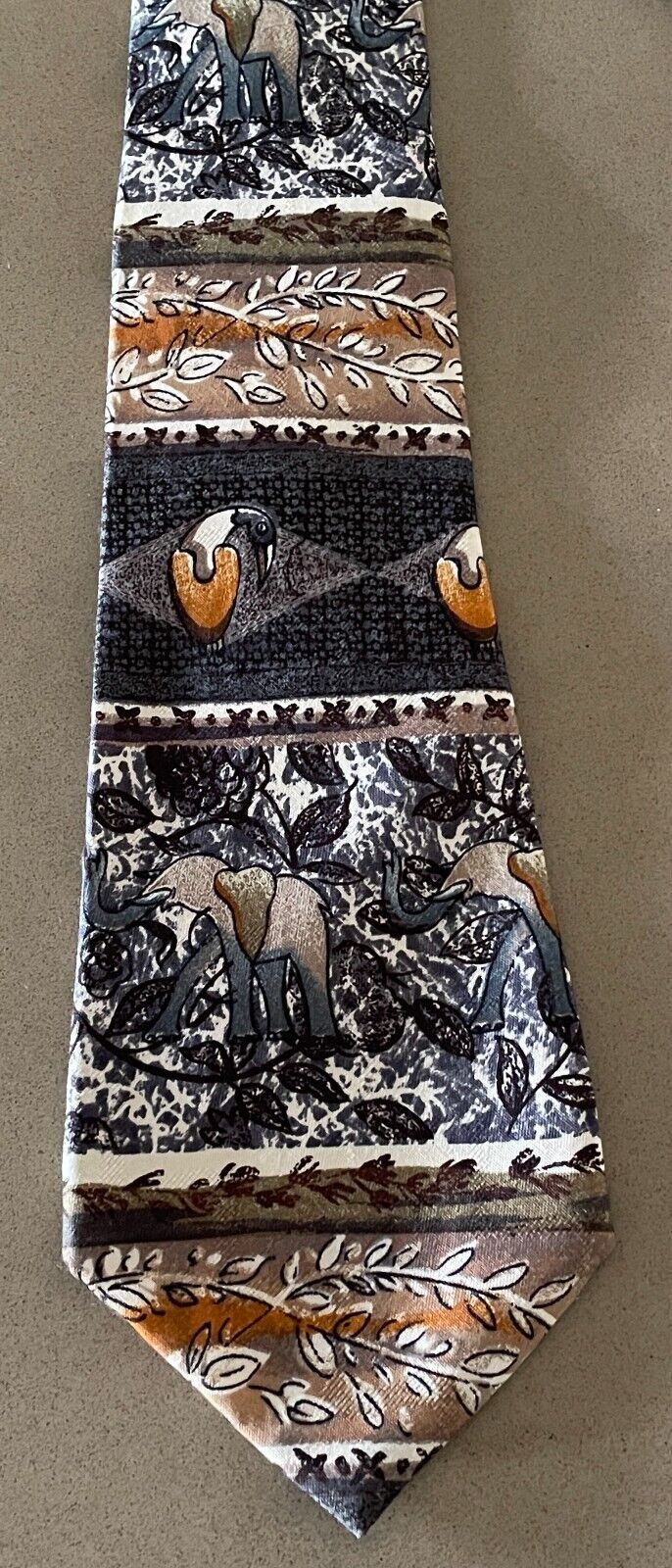 MARIO ARMANI Italy Silk Tie NeckTie Elephants Ducks Pattern Wide Mens Necktie