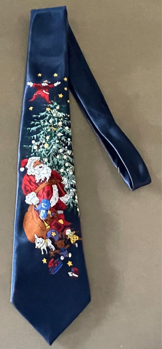 Mens NeckTie Navy Blue Santa Claus Xmas Scene Father Christmas Novelty Neck Tie