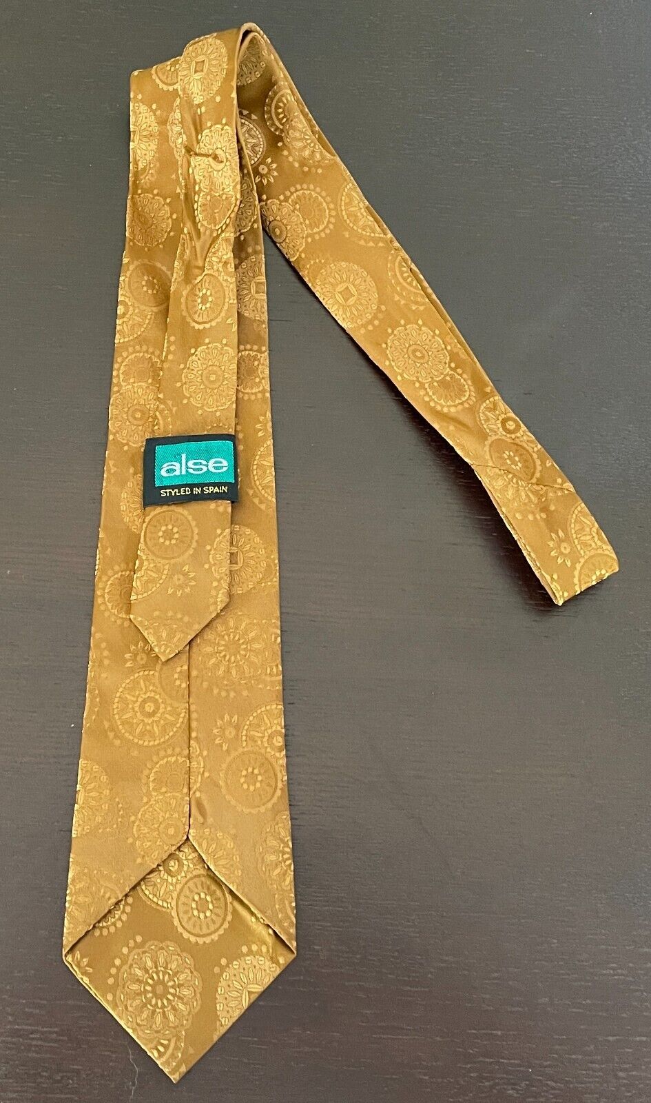 Vintage Mens Neck Tie ALSE Necktie 1960s 1970s Gold Jacquard Styled in Spain