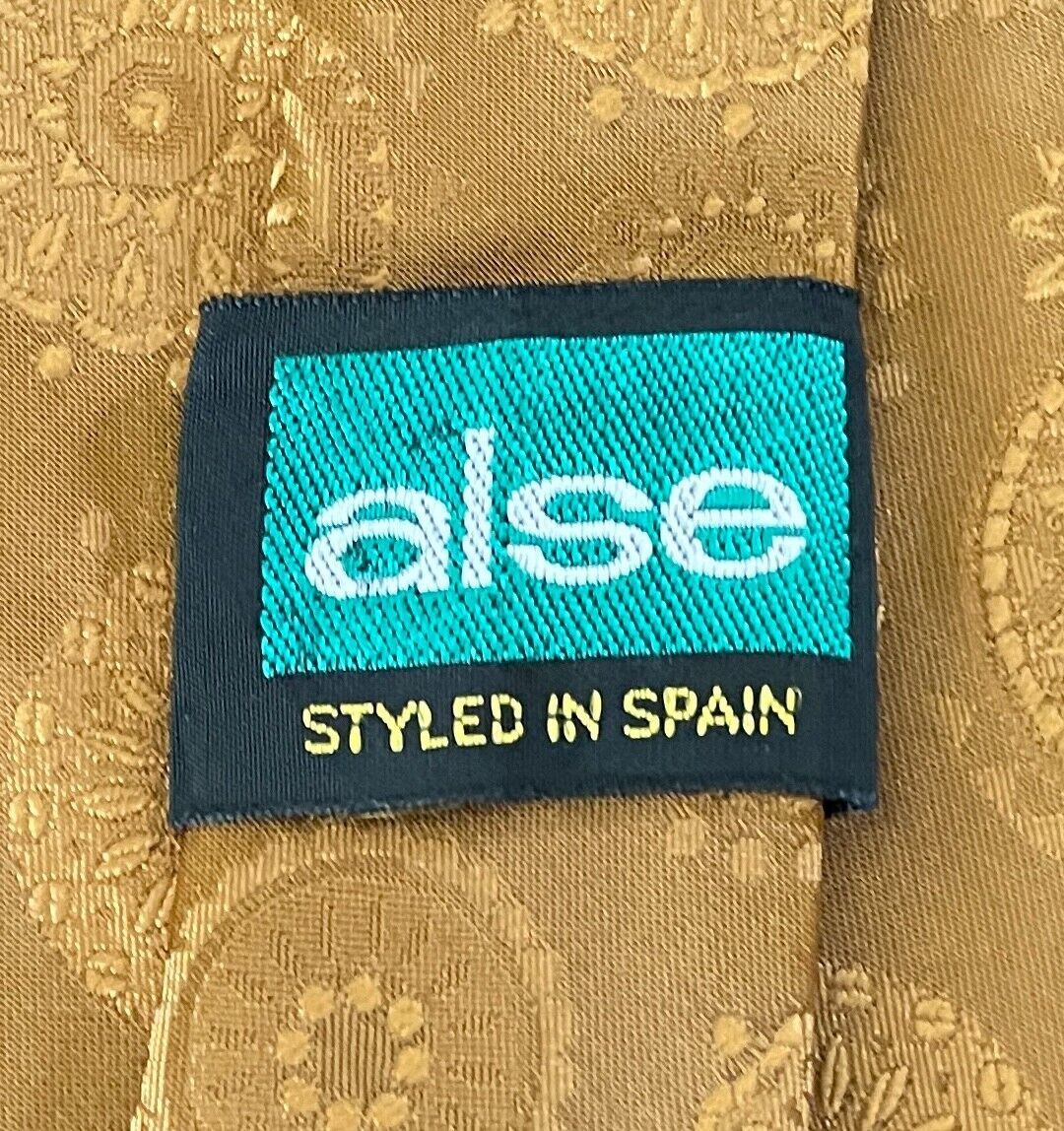 Vintage Mens Neck Tie ALSE Necktie 1960s 1970s Gold Jacquard Styled in Spain