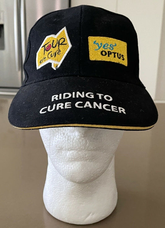 " Tour de Cure Riding to Cure Cancer " Baseball Cap Black Adjust Hook Loop Hat