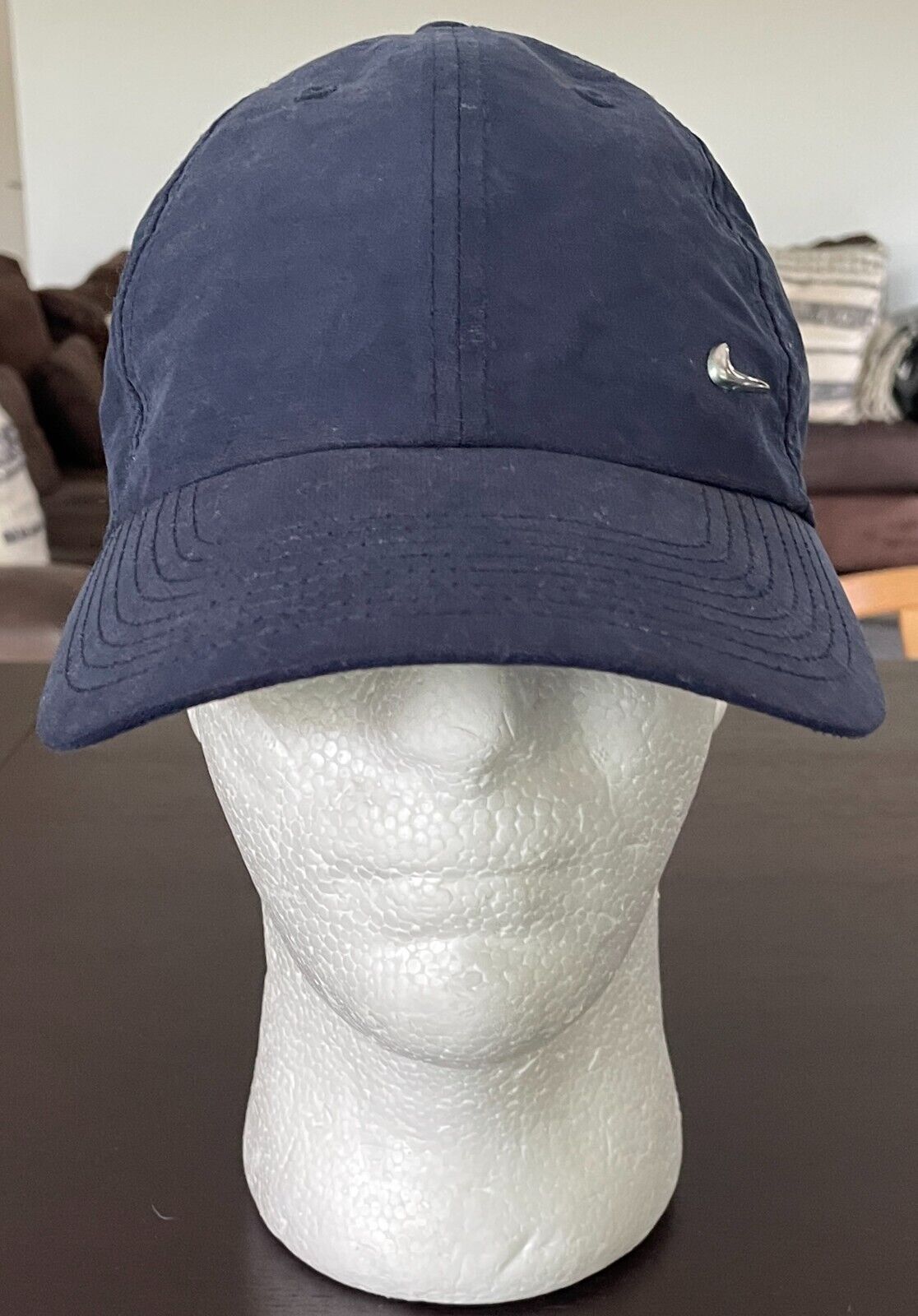 NIKE Navy Dri-Fit Club 6 Panel Cap Hat Curved Bill Unstructured Metal Swoosh