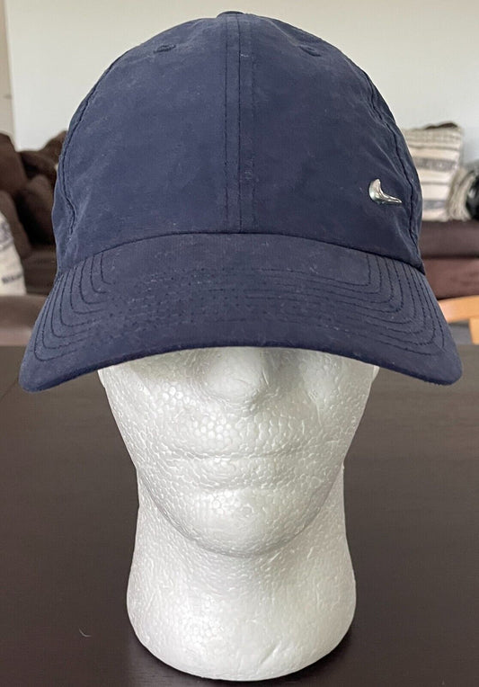 NIKE Navy Dri-Fit Club 6 Panel Cap Hat Curved Bill Unstructured Metal Swoosh