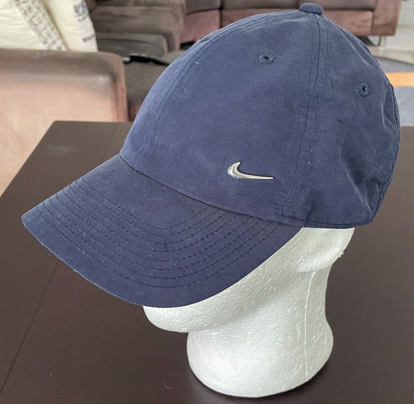 NIKE Navy Dri-Fit Club 6 Panel Cap Hat Curved Bill Unstructured Metal Swoosh