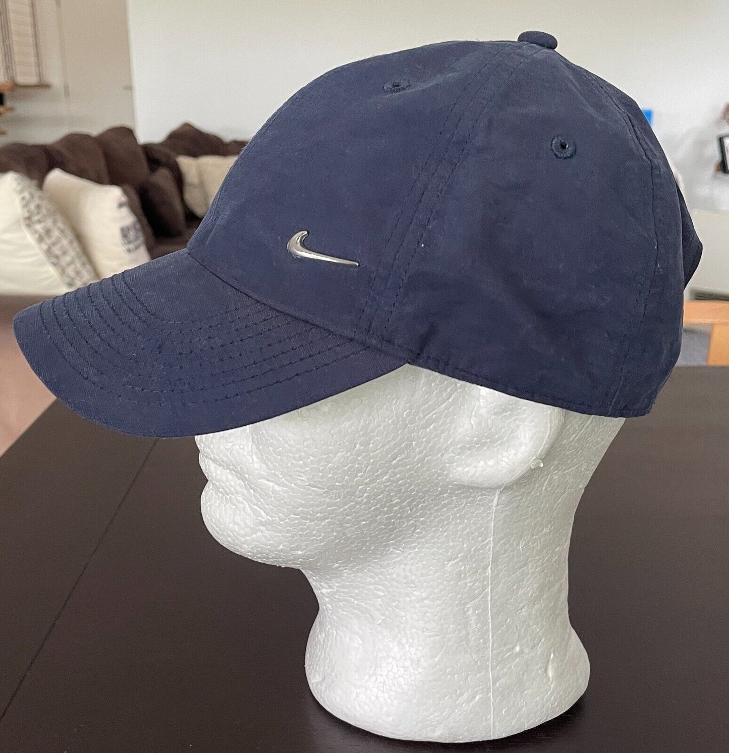 NIKE Navy Dri-Fit Club 6 Panel Cap Hat Curved Bill Unstructured Metal Swoosh