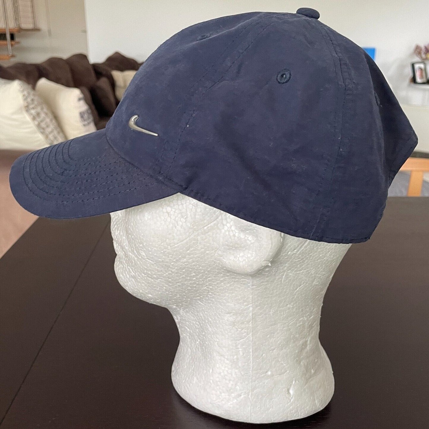 NIKE Navy Dri-Fit Club 6 Panel Cap Hat Curved Bill Unstructured Metal Swoosh