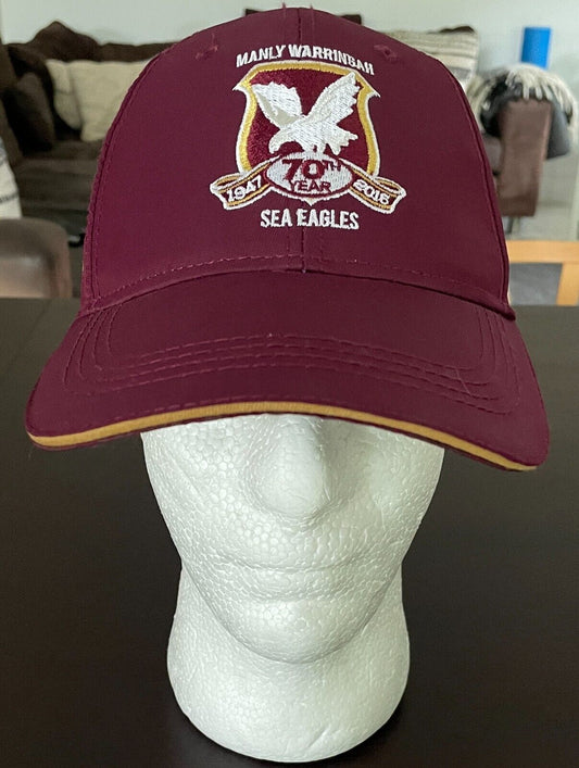 NRL MANLY WARRINGAH SEA EAGLES 70 Year 1947 - 2016 Cap Maroon 6 Panel Adjustable