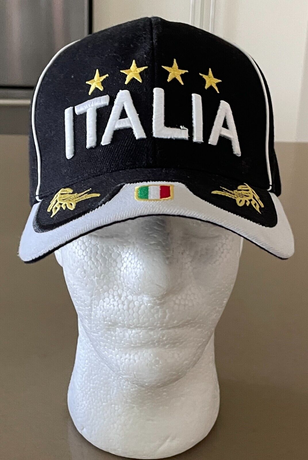 Cap ITALIA Black White Trim 4 Star World Cup Adjustable  Unisex Size 58cm ANGE