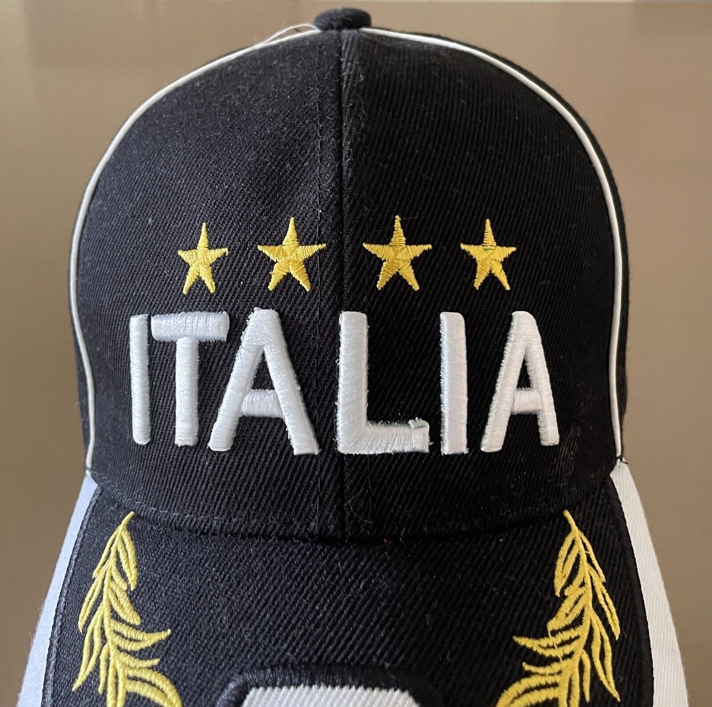 Cap ITALIA Black White Trim 4 Star World Cup Adjustable  Unisex Size 58cm ANGE