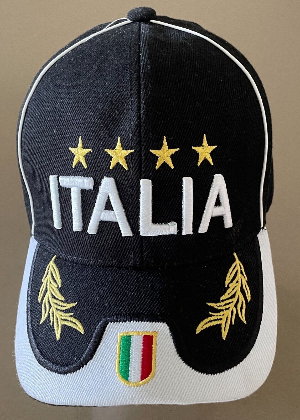 Cap ITALIA Black White Trim 4 Star World Cup Adjustable  Unisex Size 58cm ANGE