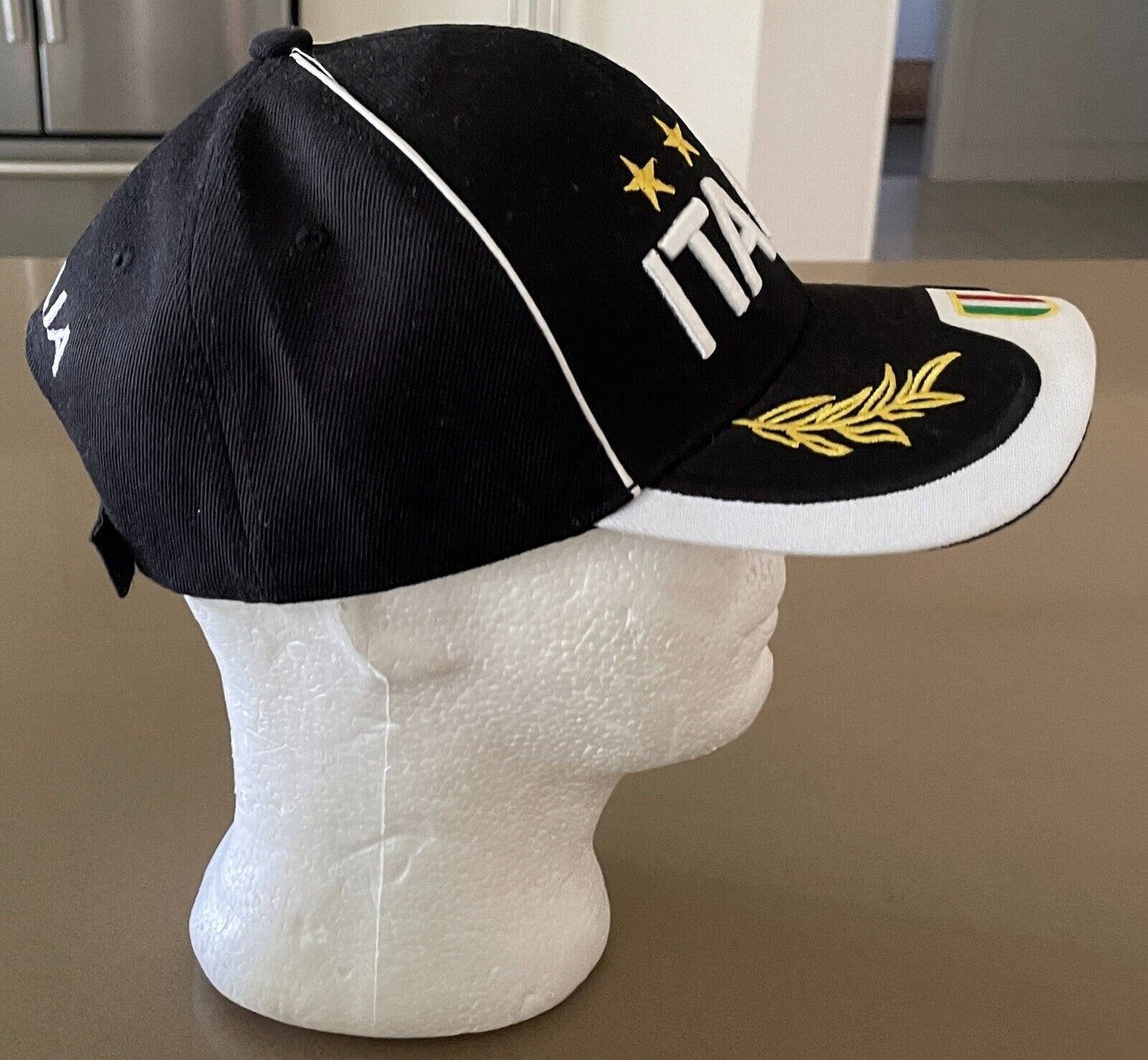 Cap ITALIA Black White Trim 4 Star World Cup Adjustable  Unisex Size 58cm ANGE