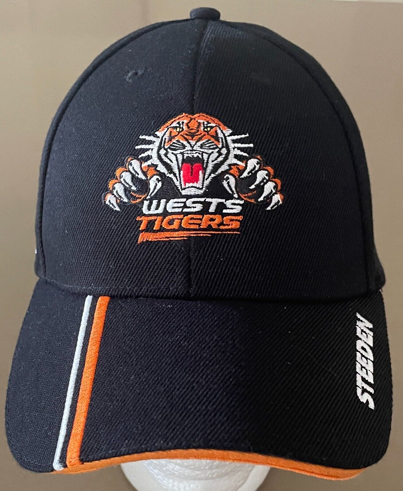 Fan Cap WEST TIGERS NRL Supporter Member 2021 Black Orange White Hook Loop NEW