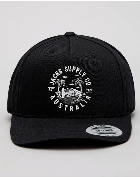 JACKS HEADLAND Snap Back Cap Men's Black & White Print One Size