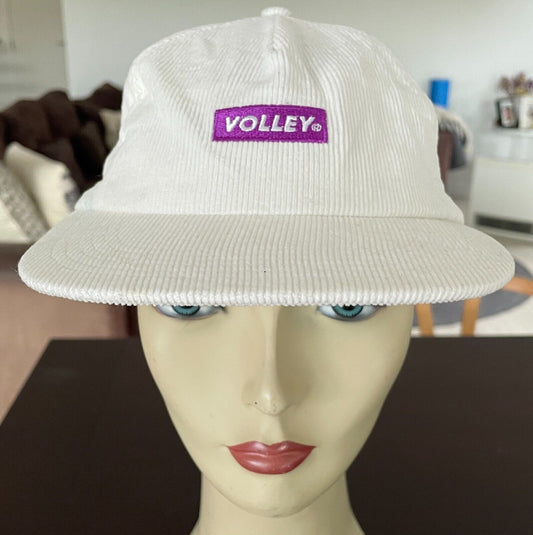 VOLLEY White Corduroy Cap Hat Purple Trim Adjustable Unisex OSFA 6 Panel Style