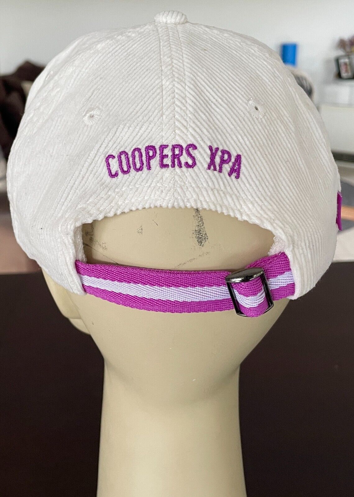 VOLLEY White Corduroy Cap Hat Purple Trim Adjustable Unisex OSFA 6 Panel Style