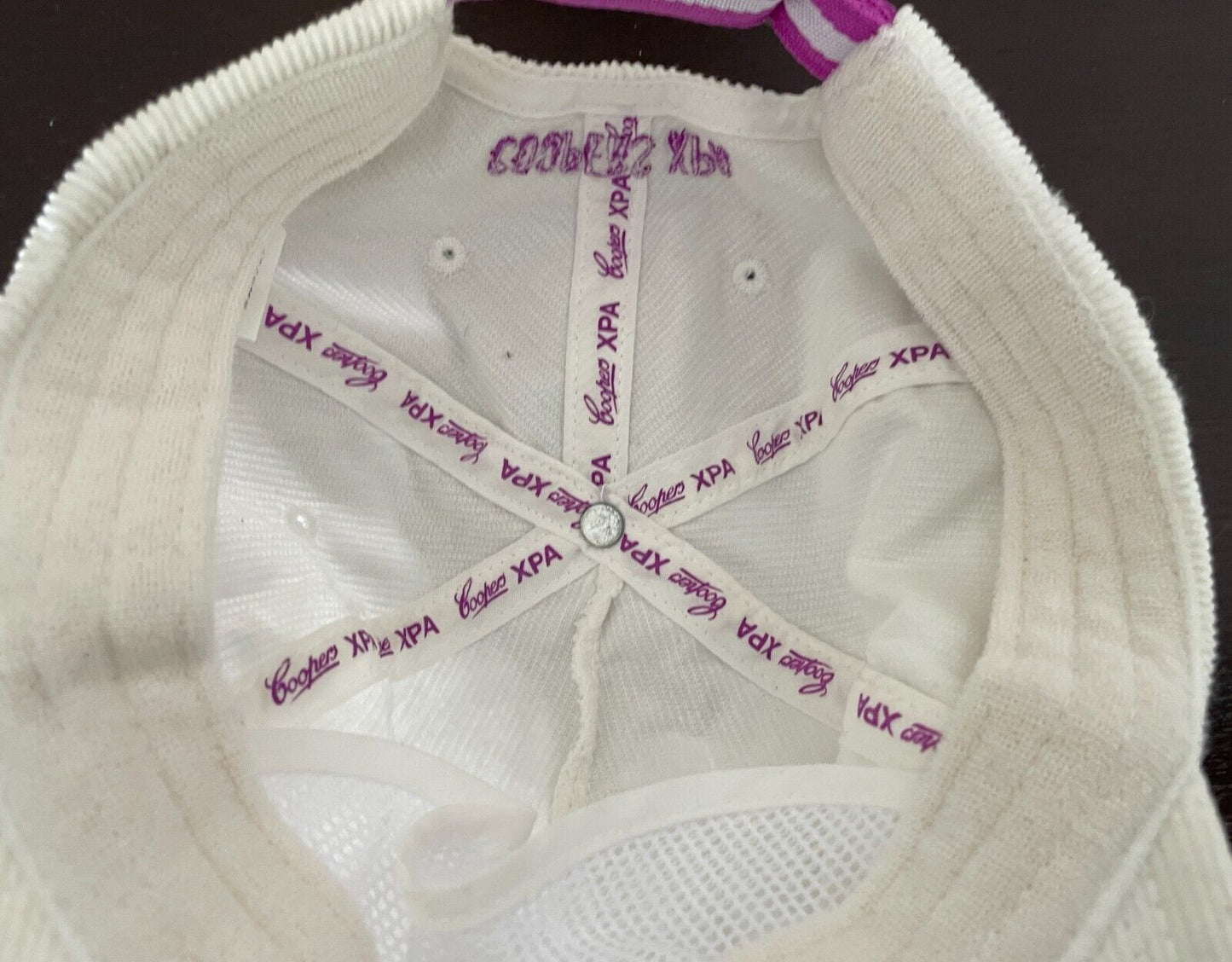 VOLLEY White Corduroy Cap Hat Purple Trim Adjustable Unisex OSFA 6 Panel Style