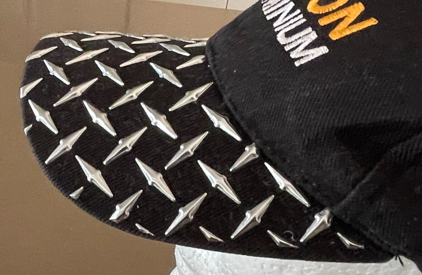 ACTION ALUMINIUM Checkerboard Baseball Cap Black Silver Trim Adjust Strap Back
