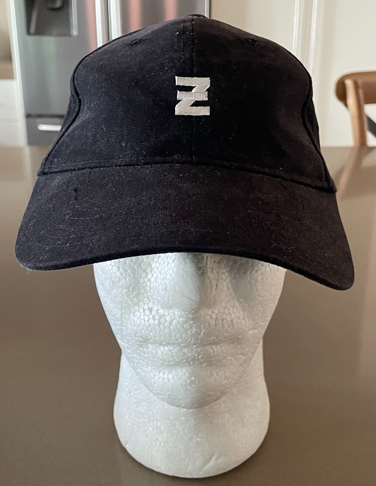 Unisex Black Cap with White Embroidered Symbols One Size 6 Panel Adjustable