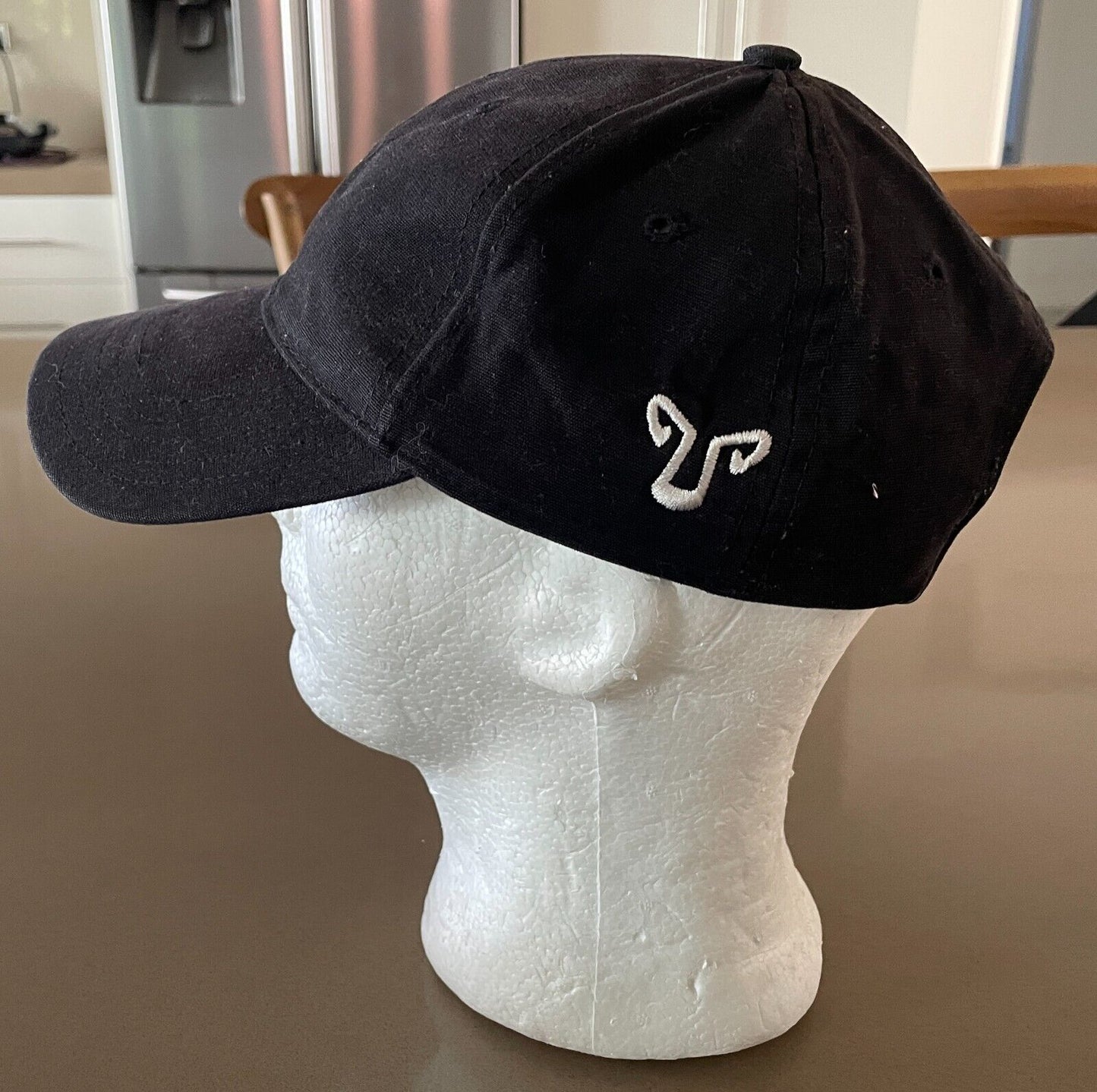 Unisex Black Cap with White Embroidered Symbols One Size 6 Panel Adjustable