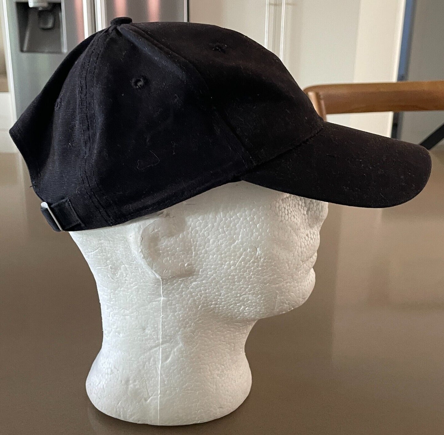 Unisex Black Cap with White Embroidered Symbols One Size 6 Panel Adjustable