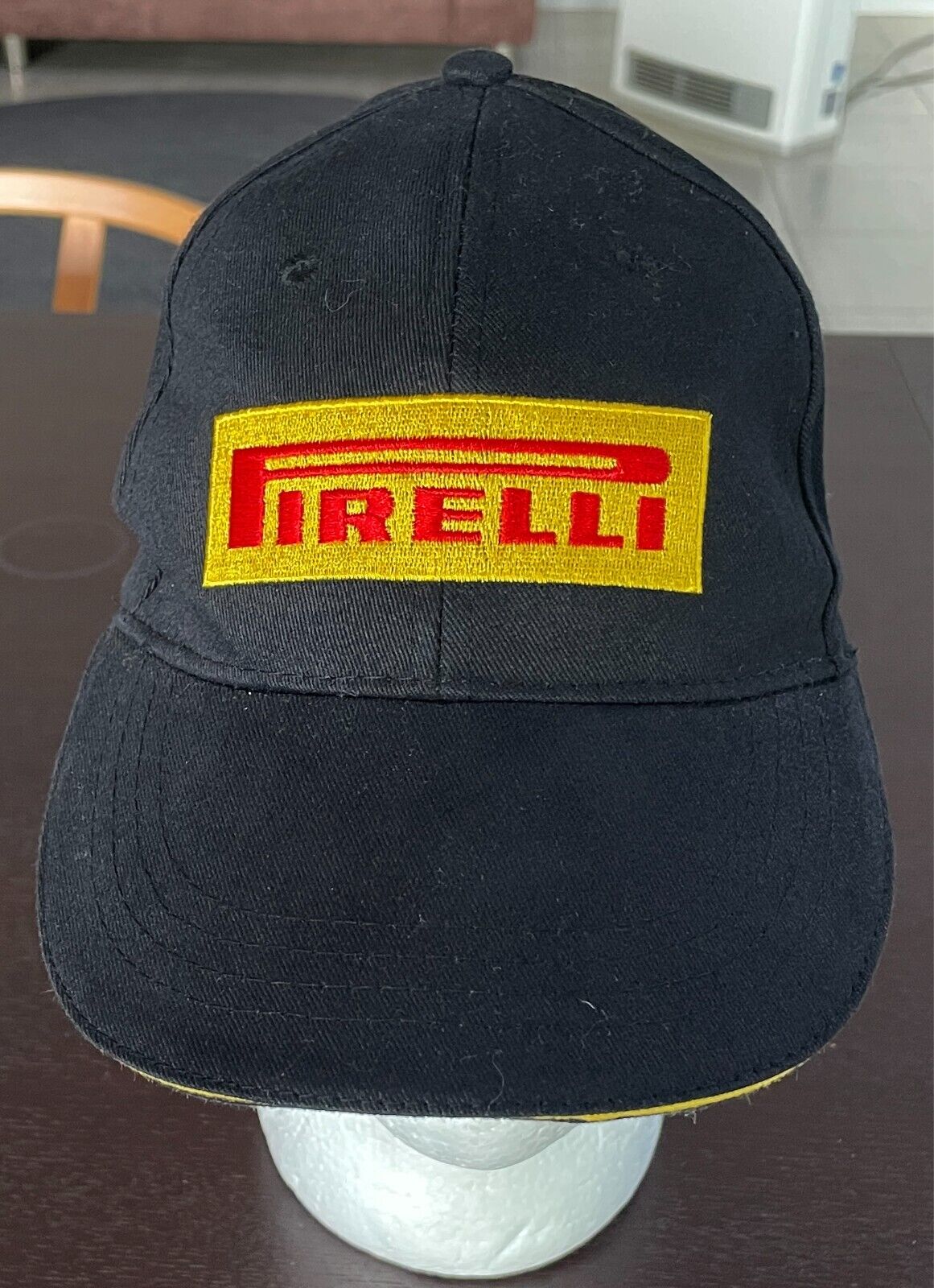 PIRELLI Black Cap Hat Adjustable Unisex Size One Size 6 Panel Yellow & Red Logo