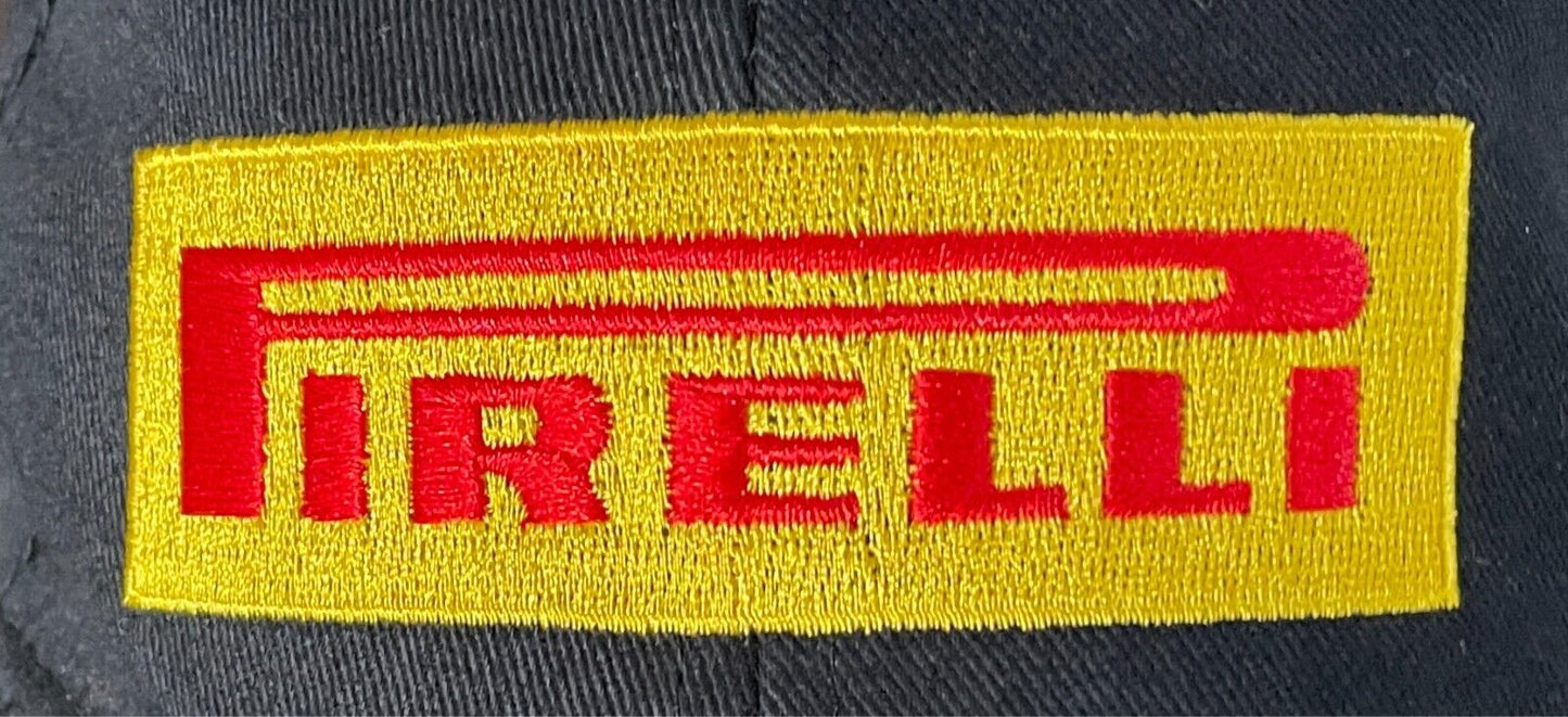 PIRELLI Black Cap Hat Adjustable Unisex Size One Size 6 Panel Yellow & Red Logo