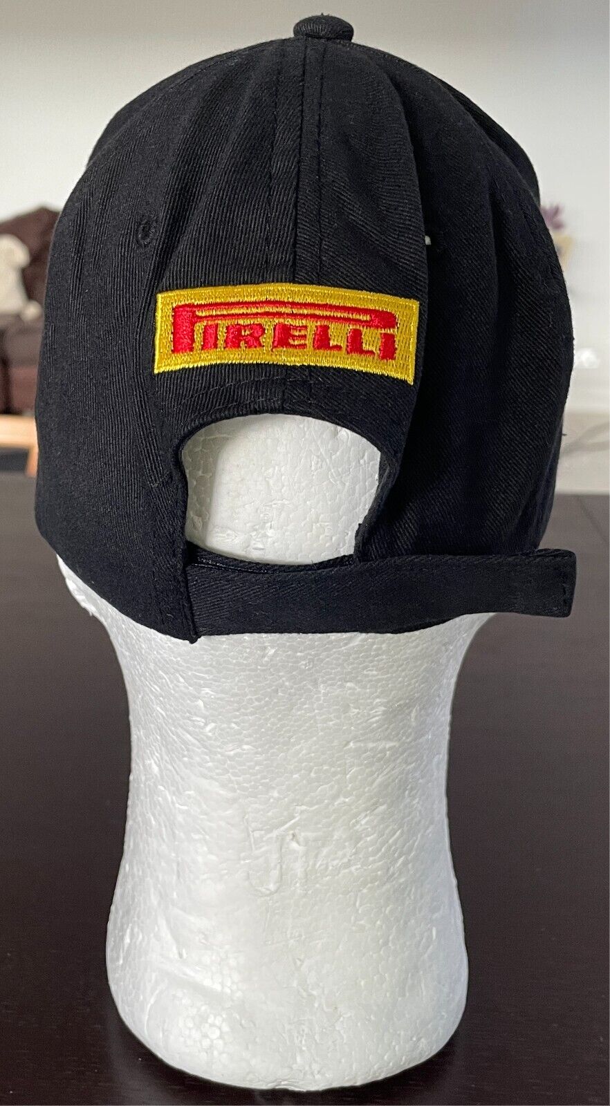 PIRELLI Black Cap Hat Adjustable Unisex Size One Size 6 Panel Yellow & Red Logo
