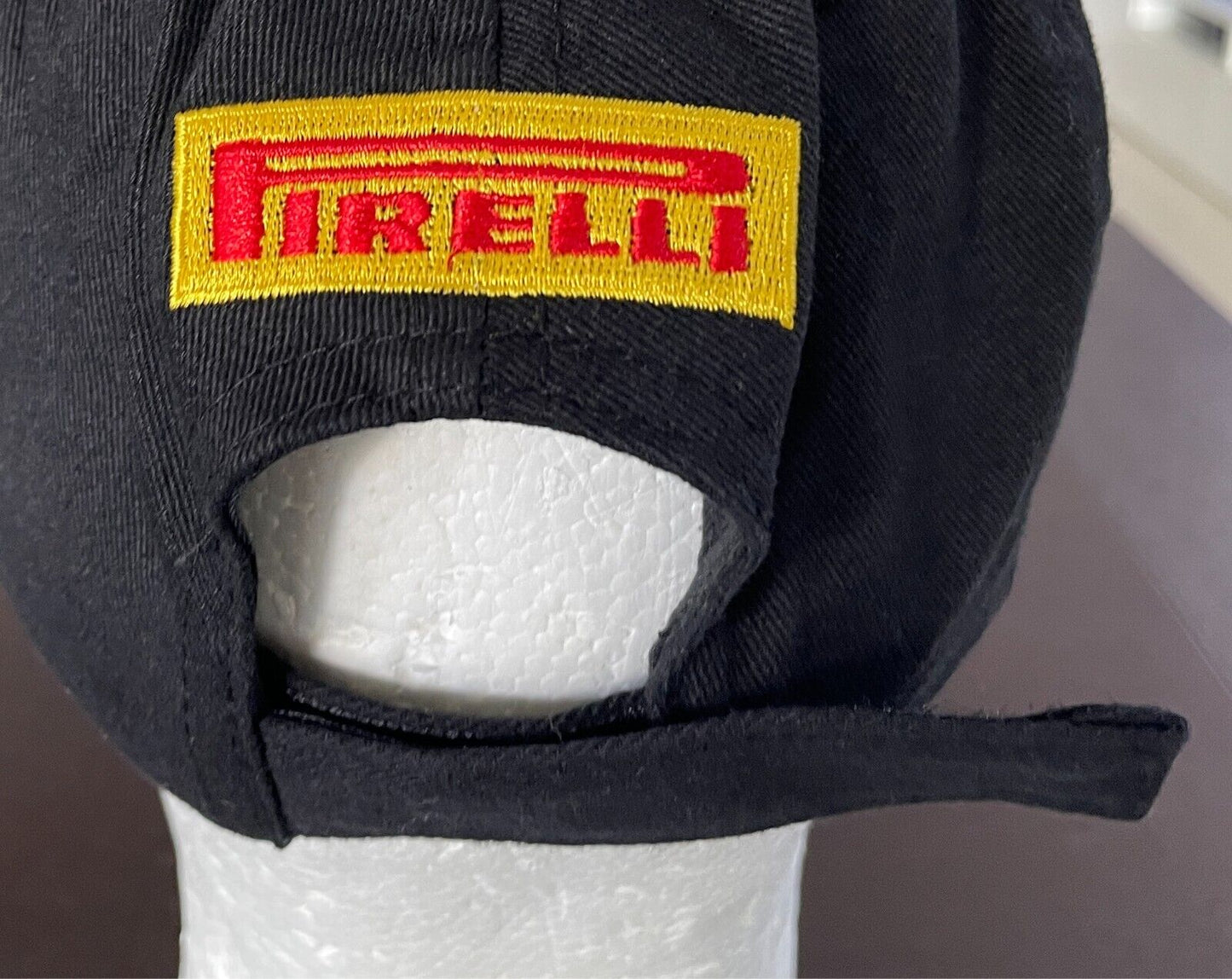 PIRELLI Black Cap Hat Adjustable Unisex Size One Size 6 Panel Yellow & Red Logo